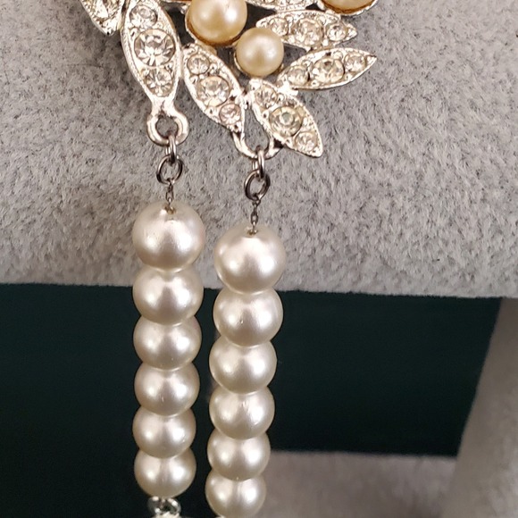 Vintage Emmons Faux‎ Pearl and Rhinestone Bracelet Silver Tone 50's MCM - Picture 6 of 8